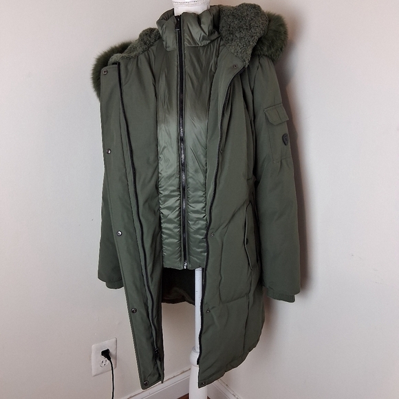 1 MADISON VERA Fox Fur Trimmed Hooded Parka Size Small - Picture 2 of 12